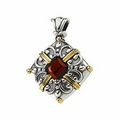 Sterling Silver 14K Yellow Gold 6mm Genuine Mozambique Garnet Cabochon Pendant